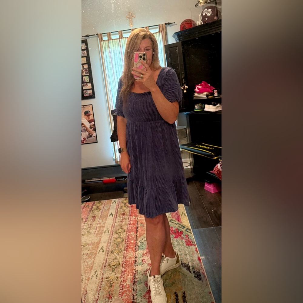 Simply Southern Blue Corduroy Ruffled Tier Dress really comfy and cute on